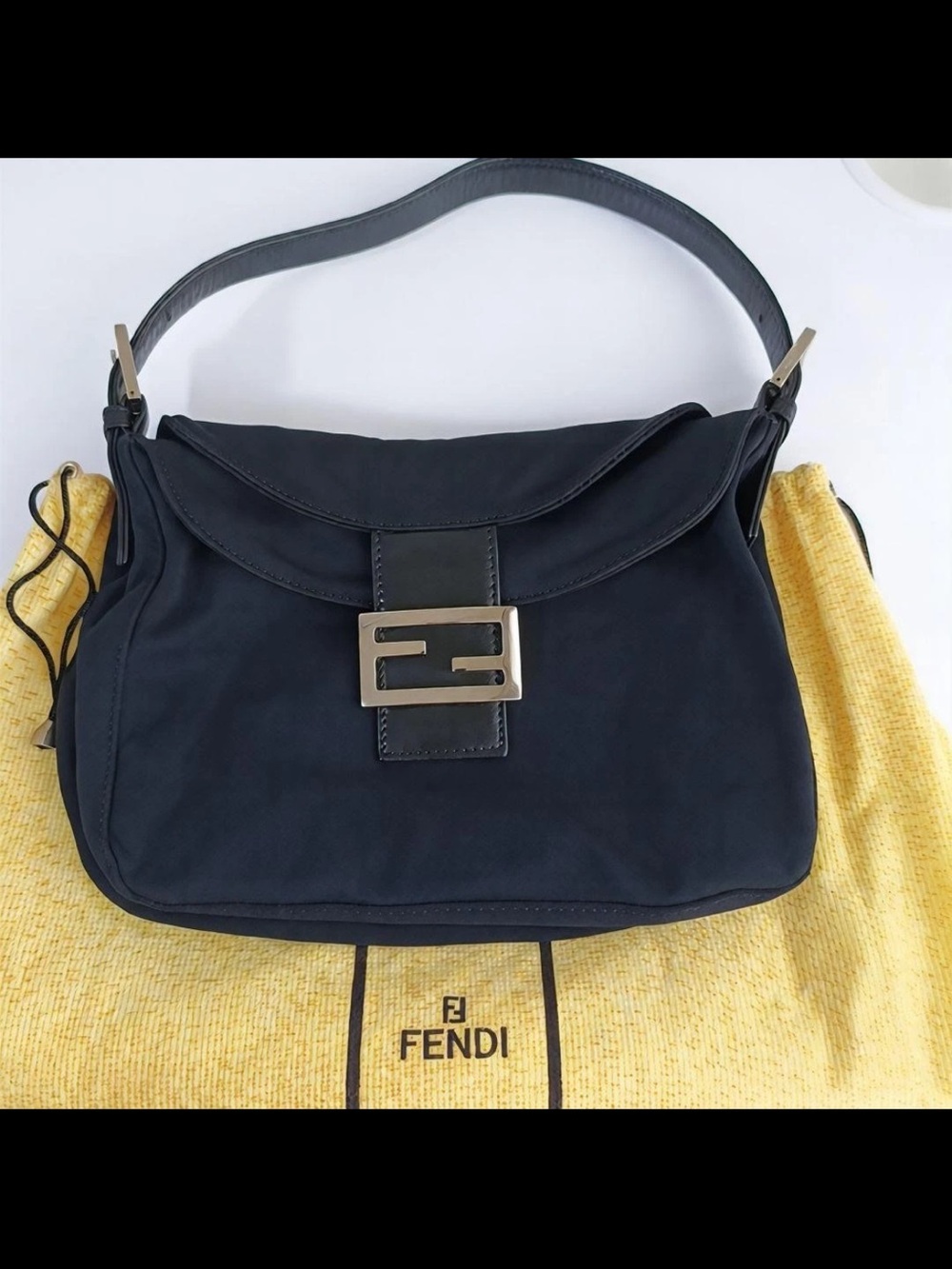 Fendi Navy Shoulder Bag with Gold FF Plaque